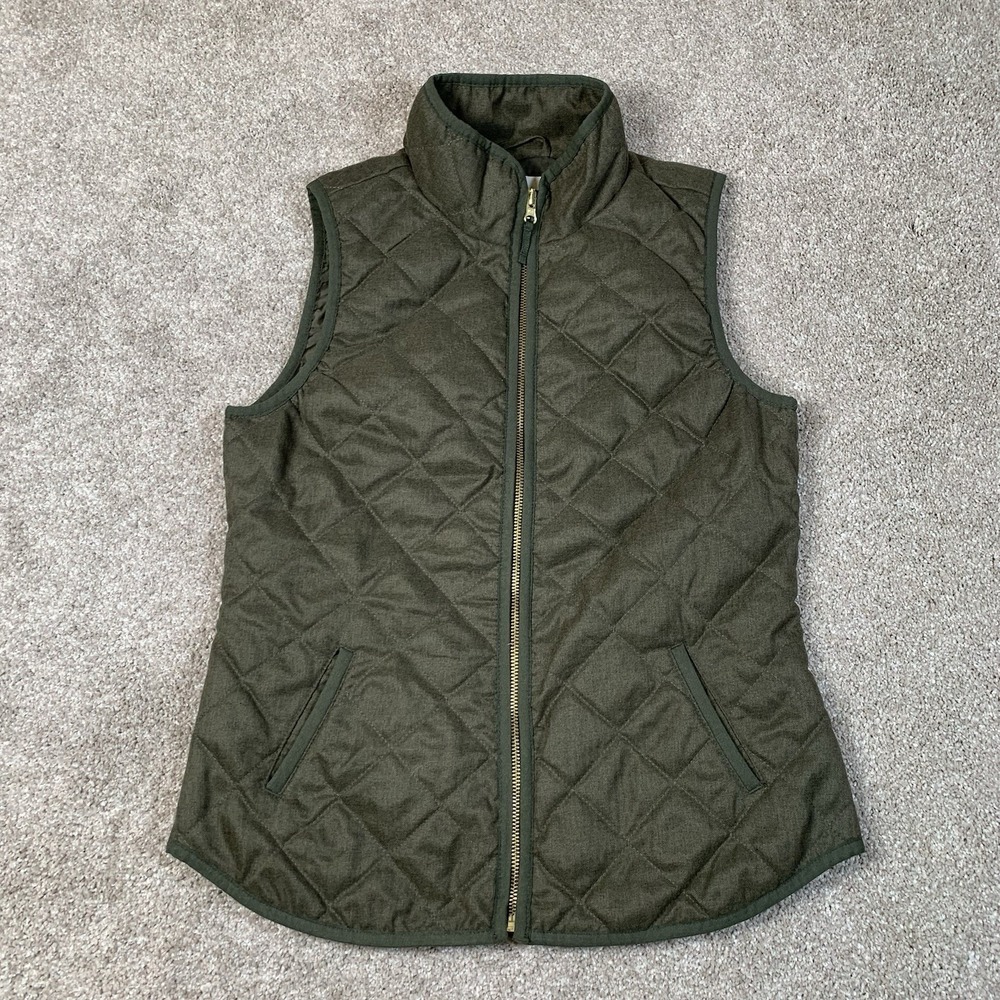 OLD NAVY Women's Quilted Full Zip Vest Olive Army Green Pockets XS Extra Small